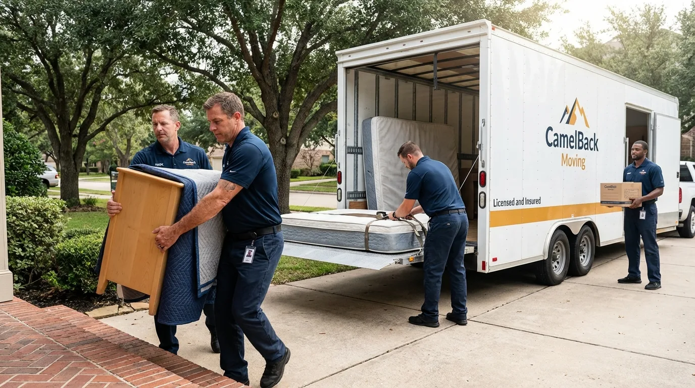 Crew loading residential truck for cross-state move from Bellport, NY