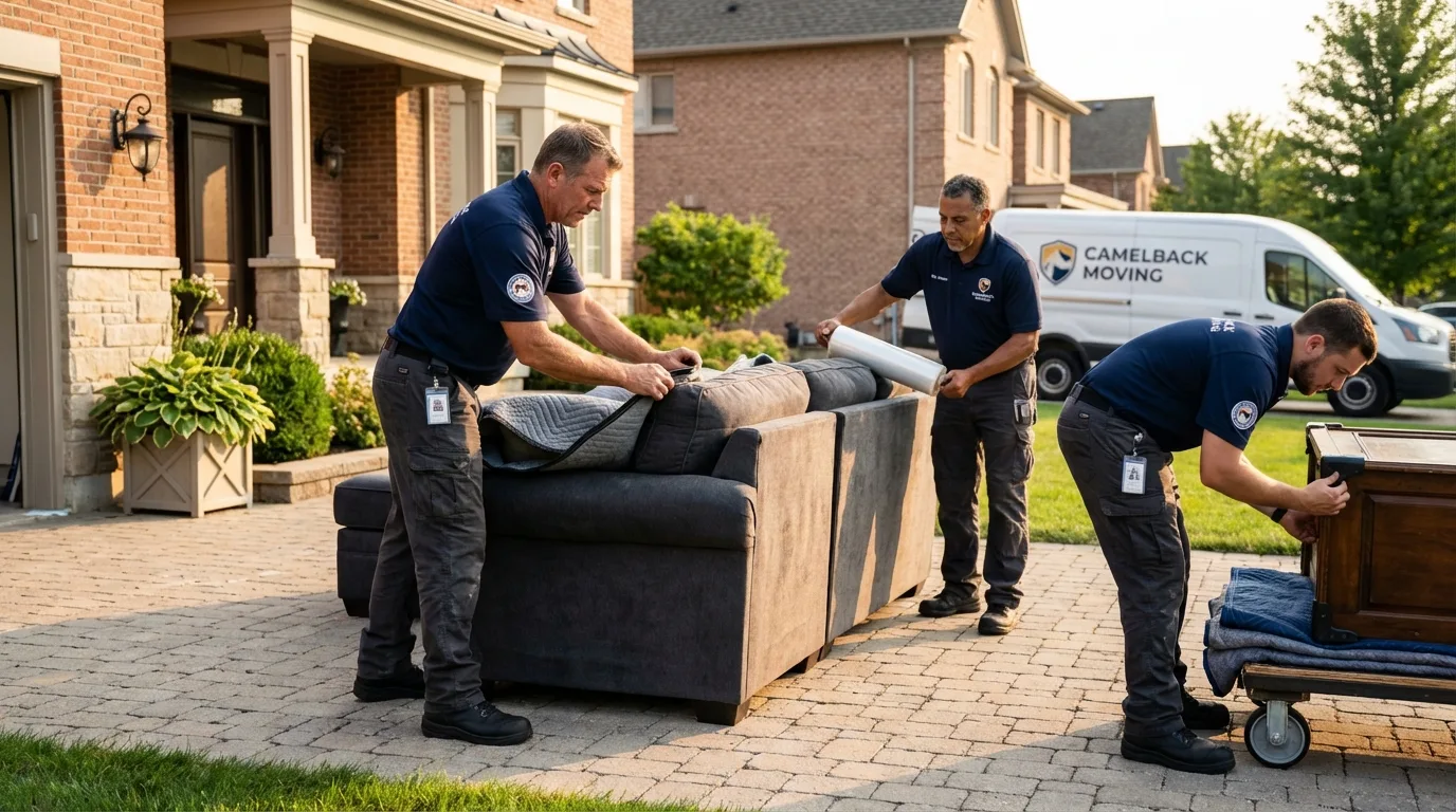 Large estate moving crew wrapping furniture in Bellport, NY
