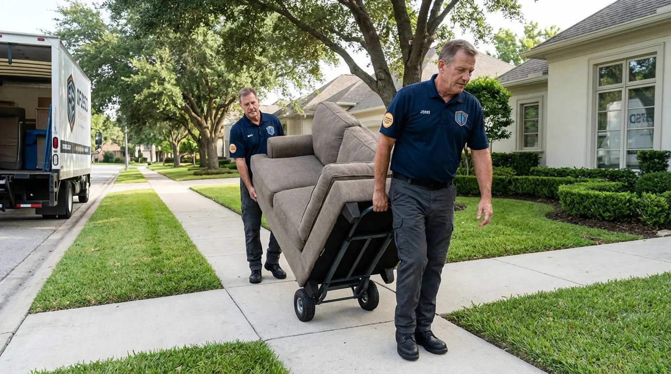 Local residential moving crew loading furniture in Bellport, NY