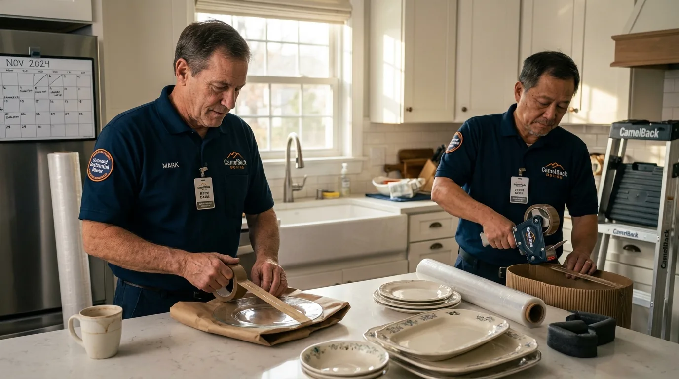 Professional crew packing kitchen dishware in Bellport, NY